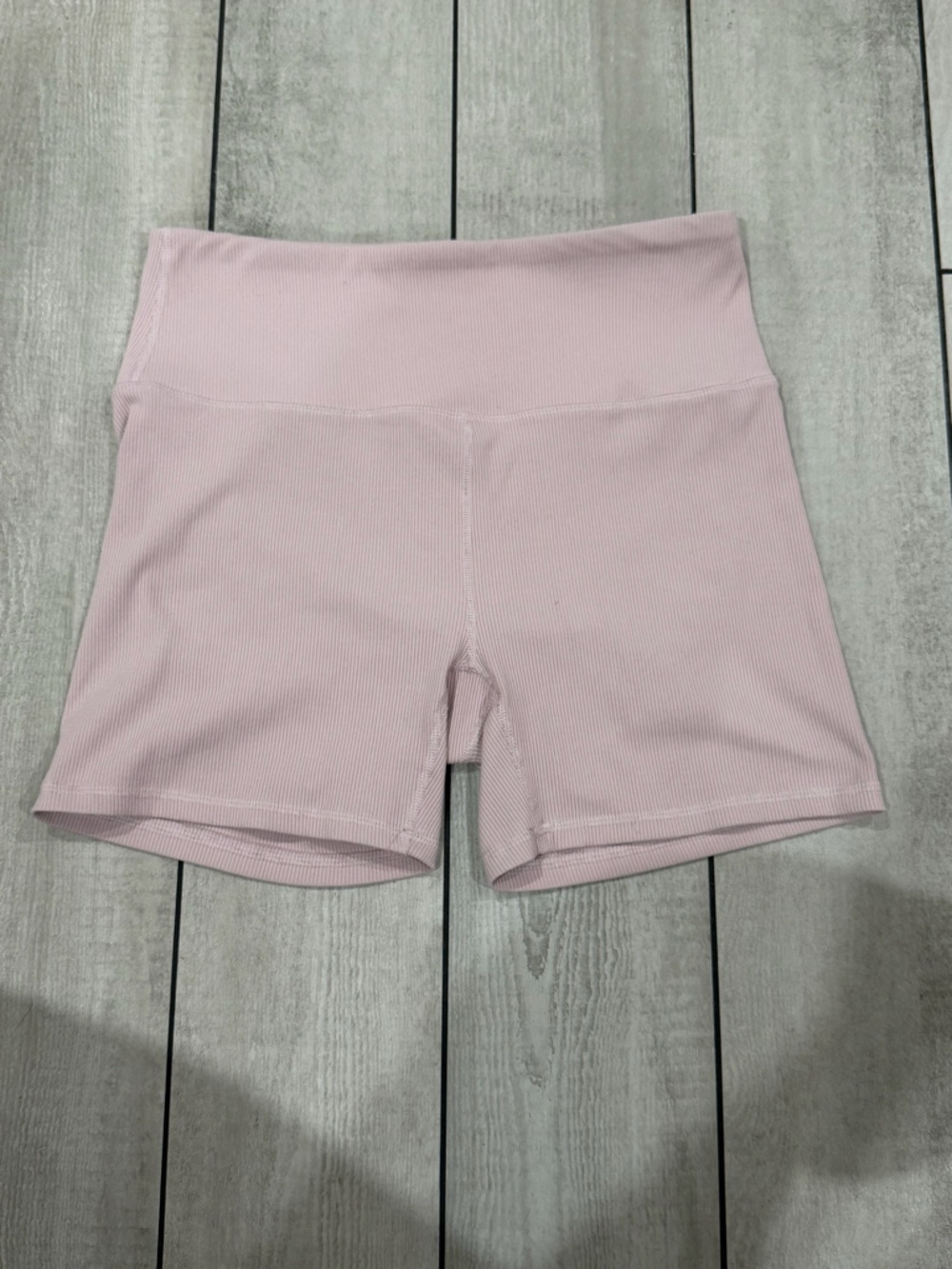 Ribbed High-Waist Pink Women's Bike Shorts